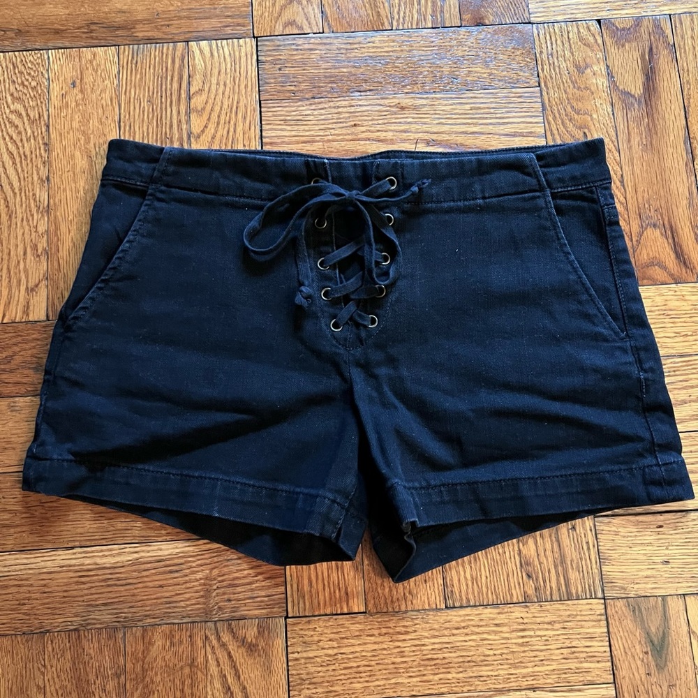 Joie Black Denim Shorts with Lace-Up Front Detail